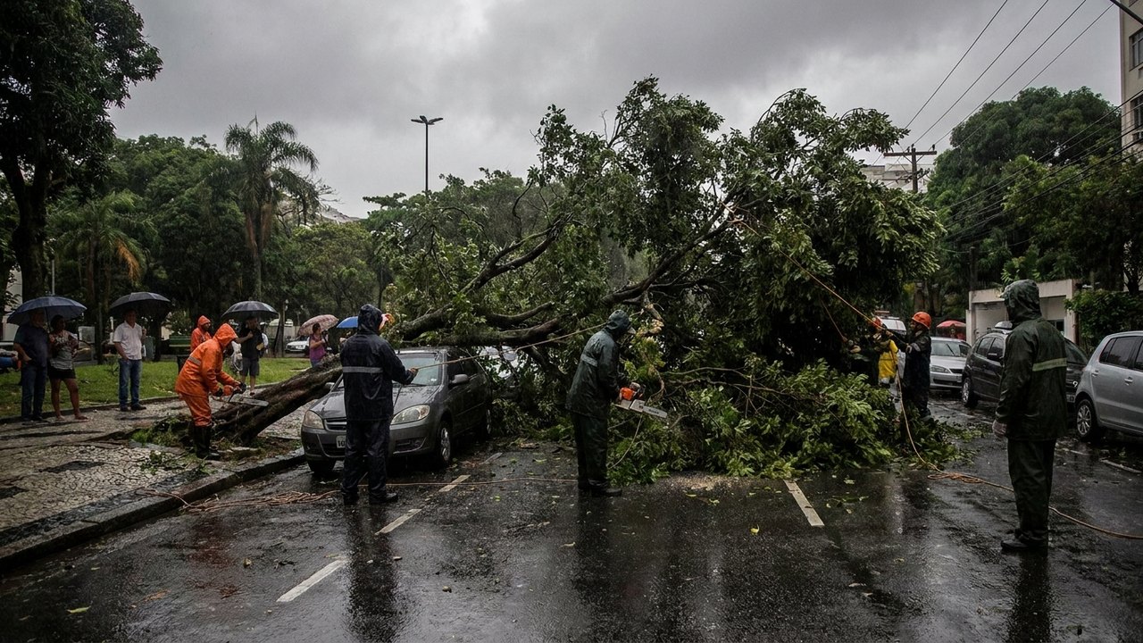 Quarta-feira no Rio tem alerta para rajadas fortes de vento, pancadas de chuva e ressaca; árvore cai em Botafogo