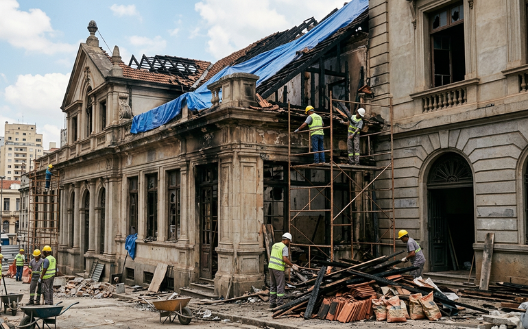 USP inicia trabalhos de recuperação em prédio da Faculdade de Direito atingido por incêndio