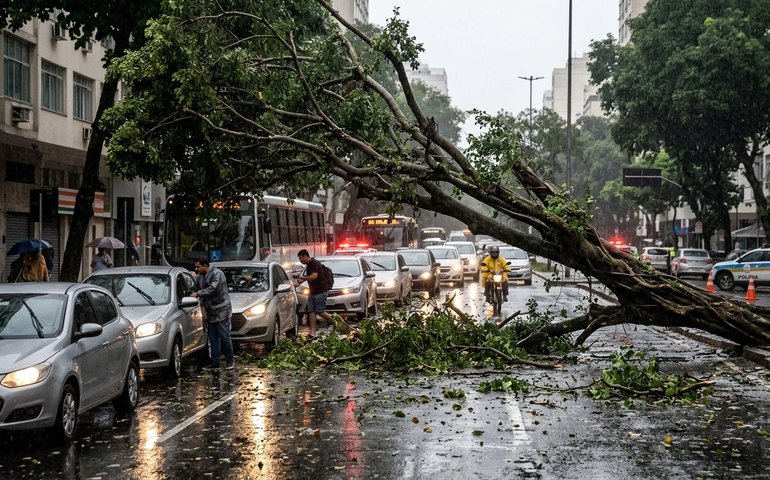 Chuva e acidentes complicam trânsito no Rio nesta quinta; queda de árvore interdita rua em Botafogo