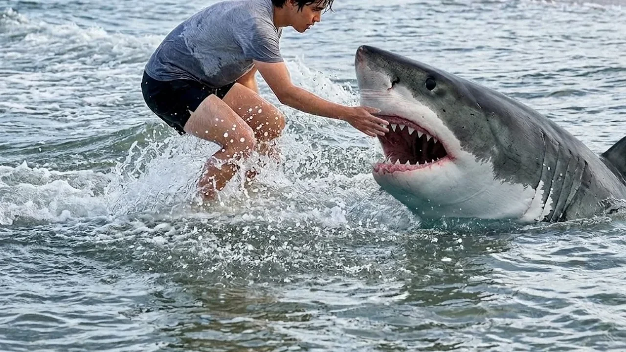 Pescador arrisca a vida para resgatar tubarão-branco preso na linha de pesca