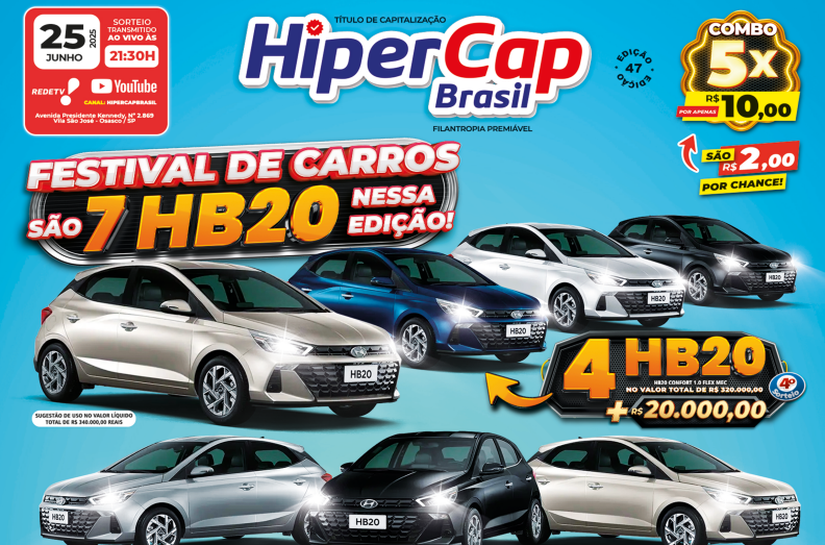 Festival de HB20: com o HiperCap, são 7 chances de sair de carro novo!