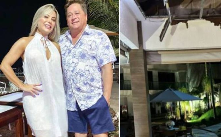 Teto de gesso da casa de Leonardo cede após dia de chuva em Goiás