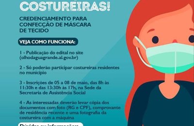 Prefeitura de Olho D'Água Grande credencia costureiras para confecção de máscaras de proteção