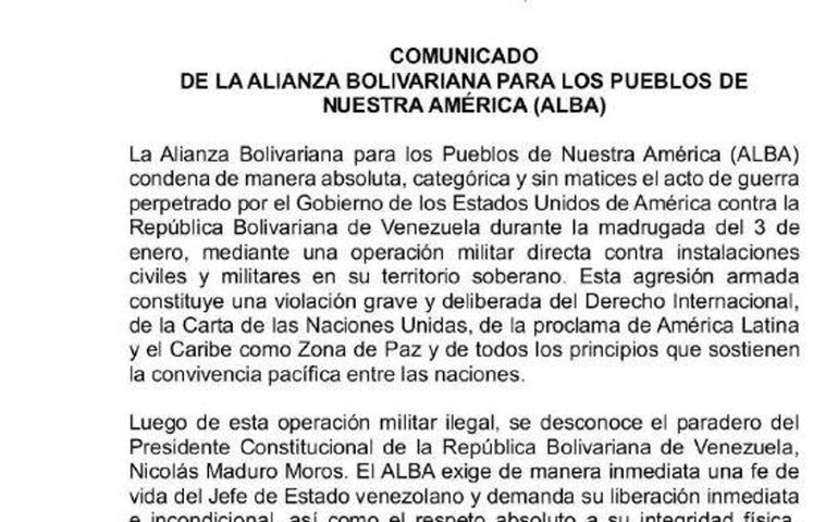 ALBA-TCP denuncia operação militar dos EUA contra a Venezuela como crime internacional grave
