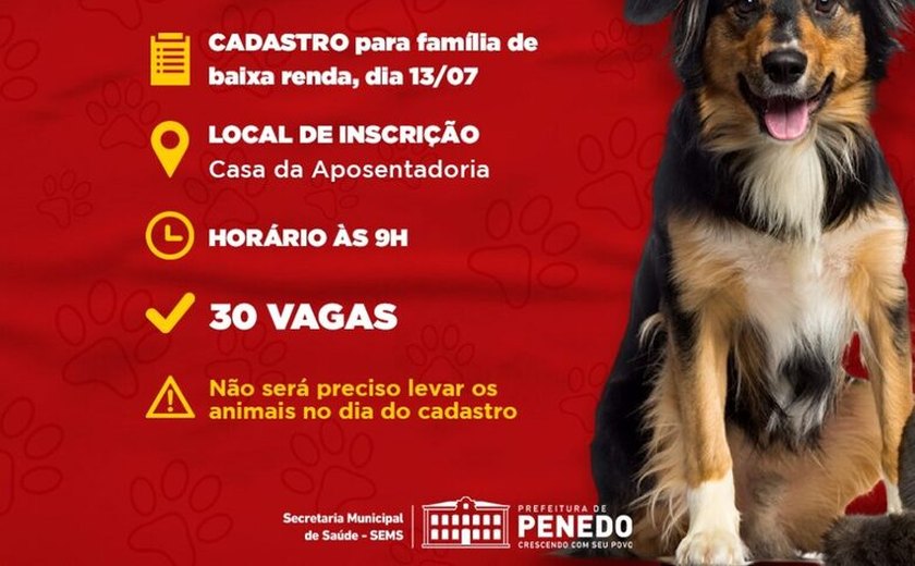 Programa Castrapet abre novo cadastro nesta quarta-feira, 13, em Penedo