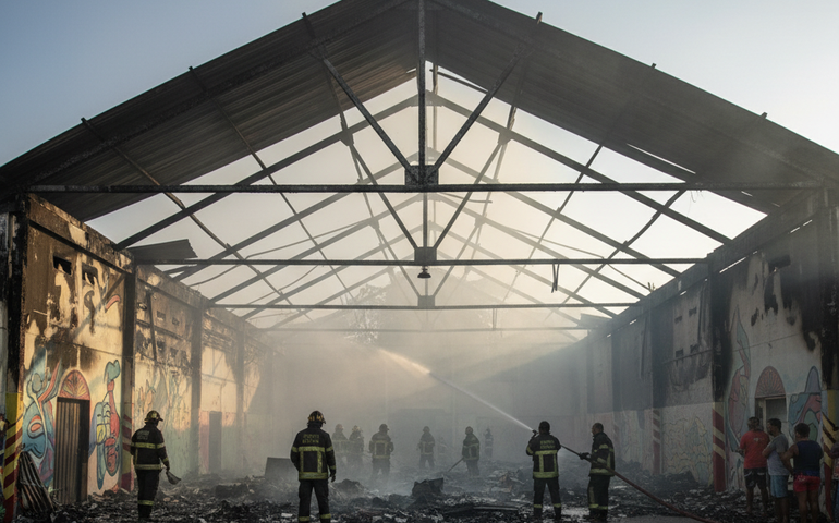 Incêndio em quadra de escola de samba na Maré deixa um morto
