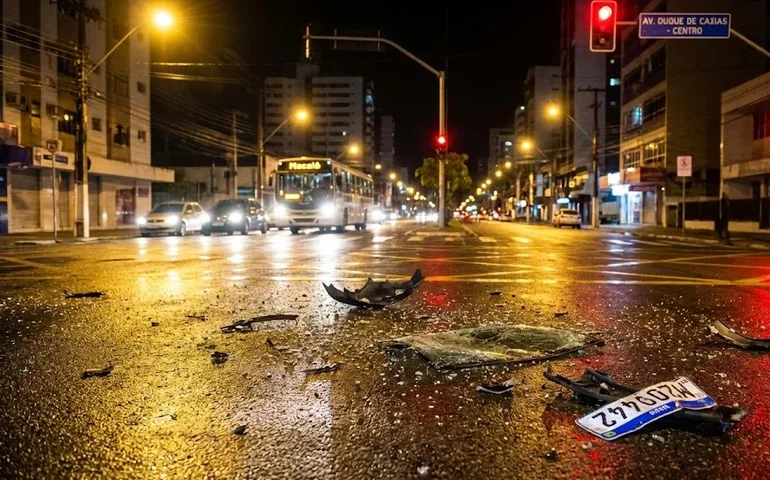 Imprudência no Centro: vídeo mostra ambulância avançando sinal vermelho e atingindo carro em cruzamento; veículo ia para o HGE