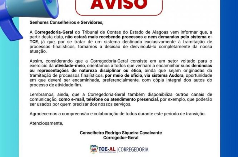 Corregedoria-Geral do TCE/AL informa sobre processos e demandas do sistema e-TCE
