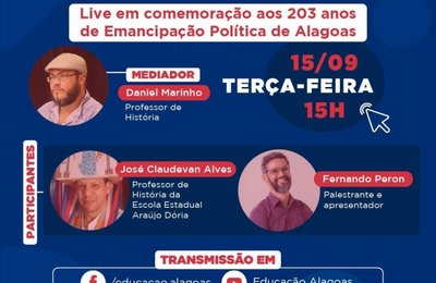 Seduc promove live em comemoração aos 203 anos de Emancipação Política de Alagoas