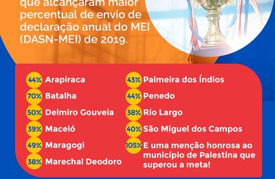 Palmeira está entre os 10 municípios que alcançaram maior percentual de envio de declaração anual do MEI 2019
