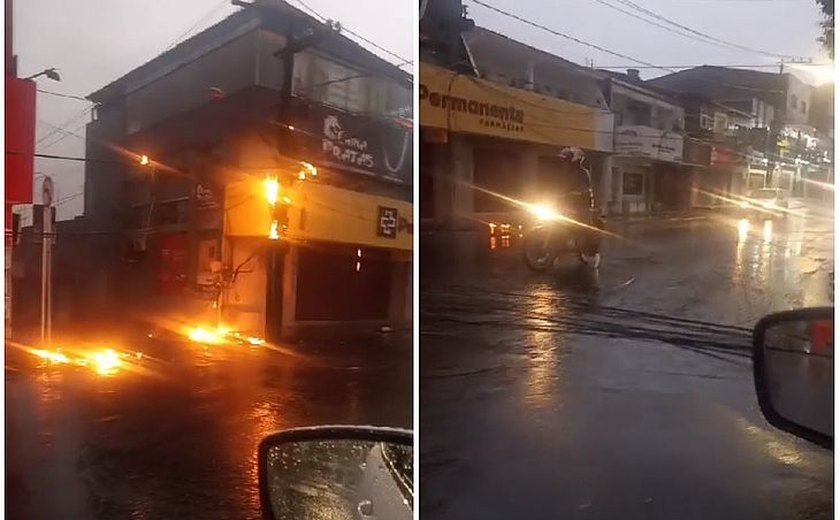 Poste pega fogo no Jacintinho e deixa trânsito parcialmente interditado