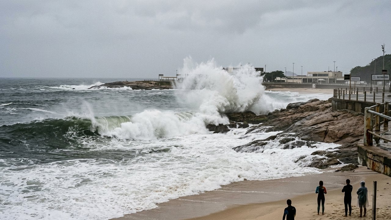 Ressaca com ondas de até 3 metros atinge litoral do Rio até terça-feira