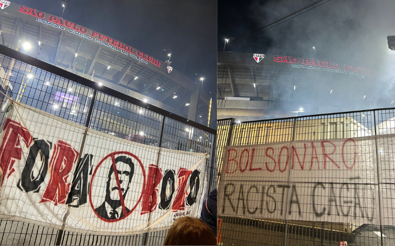 Bolsonaro vai ao Morumbi com Tarcísio em clima de campanha, entre gritos de xingamentos