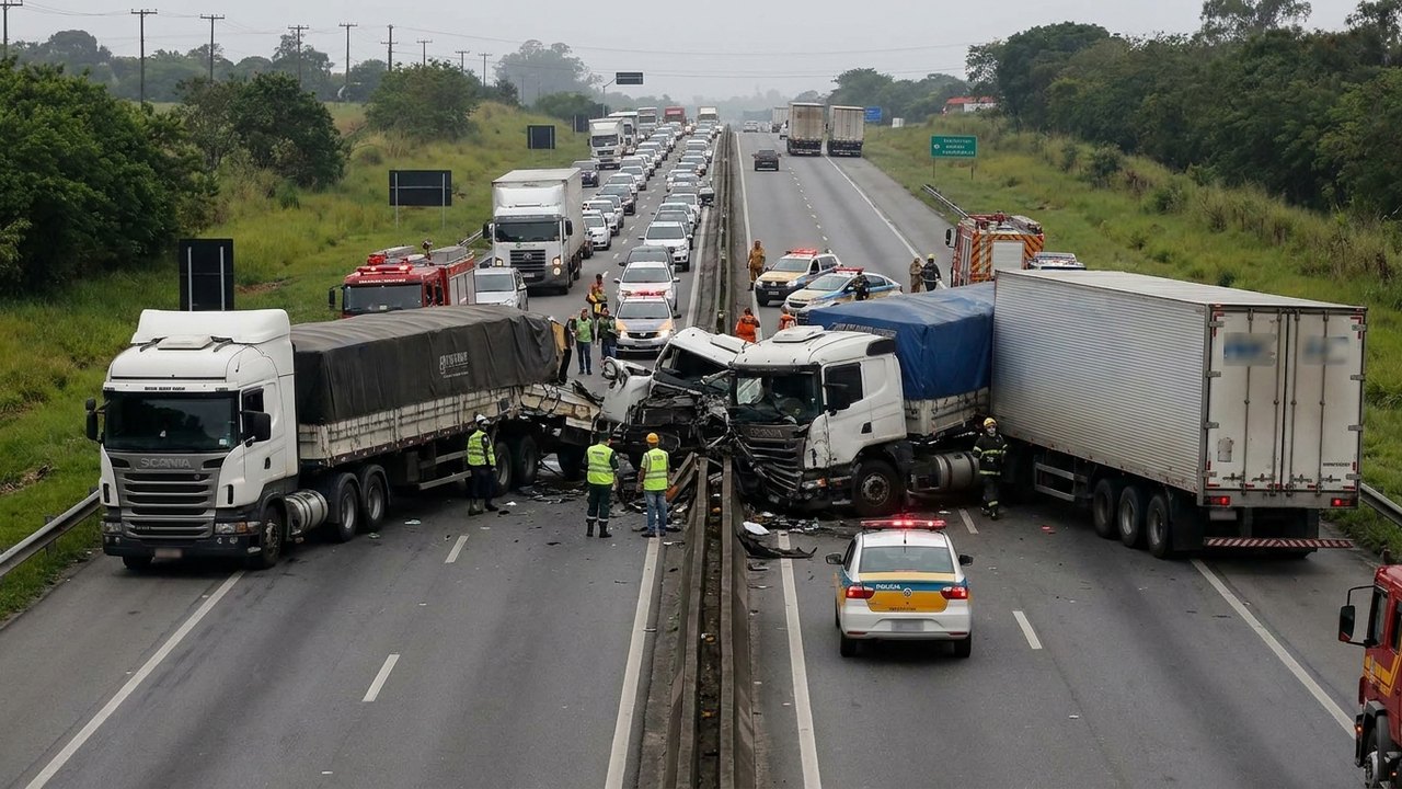 Engavetamento interdita a Via Dutra em Seropédica e deixa três feridos