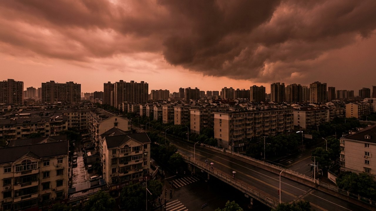 Céu muda de cor antes de tempestade na China
