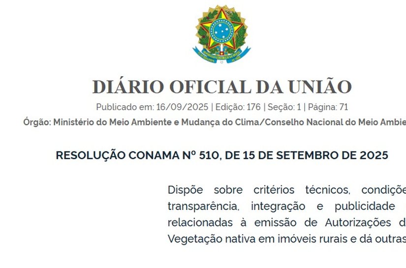 Conama publica resolução sobre a padronização da emissão de Autorizações de Supressão de Vegetação