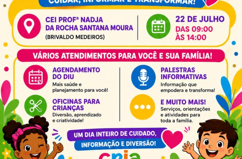 Dia do CRIA levará serviços, informação e atividades para famílias de Palmeira dos Índios