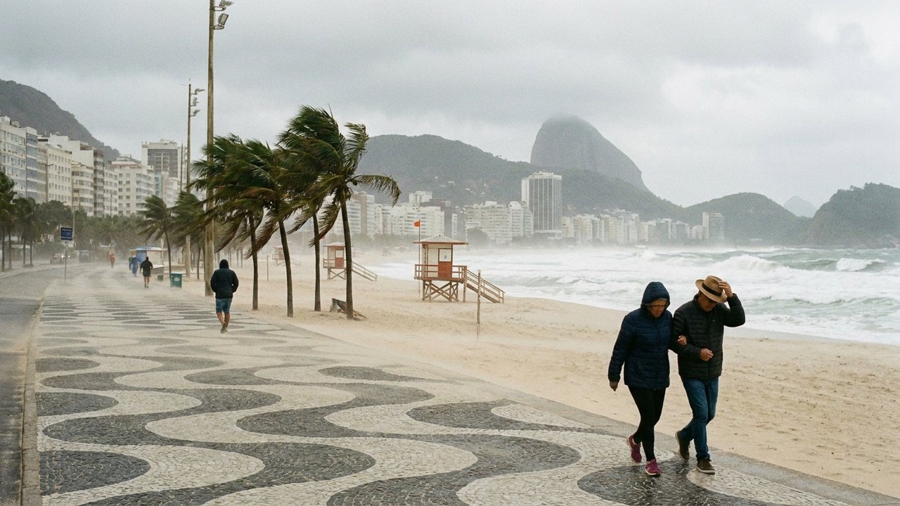 Dia começa com vento forte em Copacabana