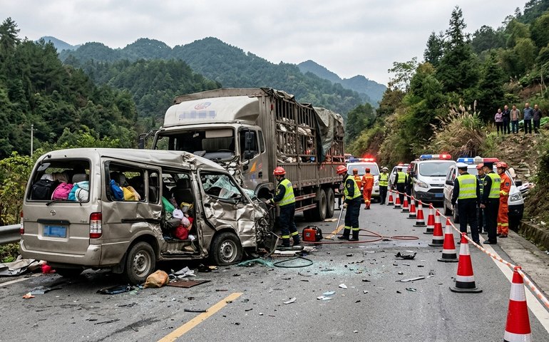 Treze pessoas morrem após colisão entre van superlotada e caminhão na China