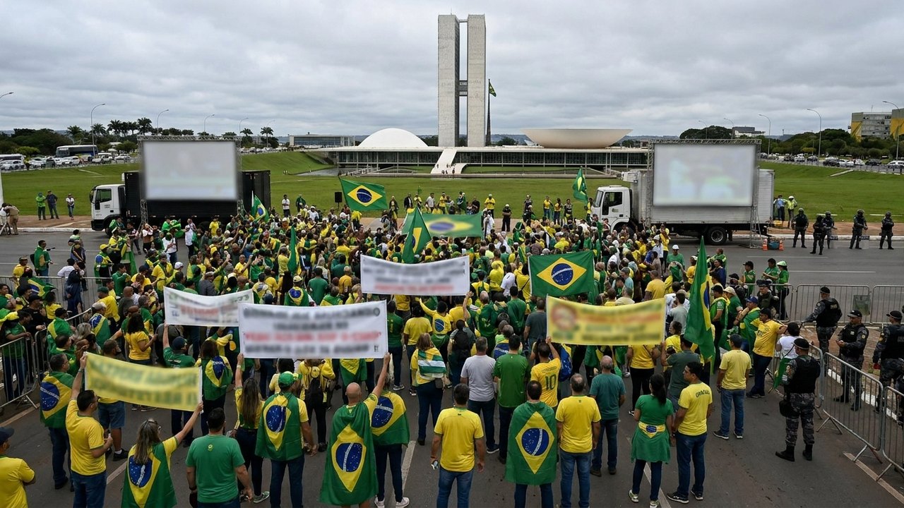 Atos em Brasília pedem saída de Moraes em meio à crise do STF