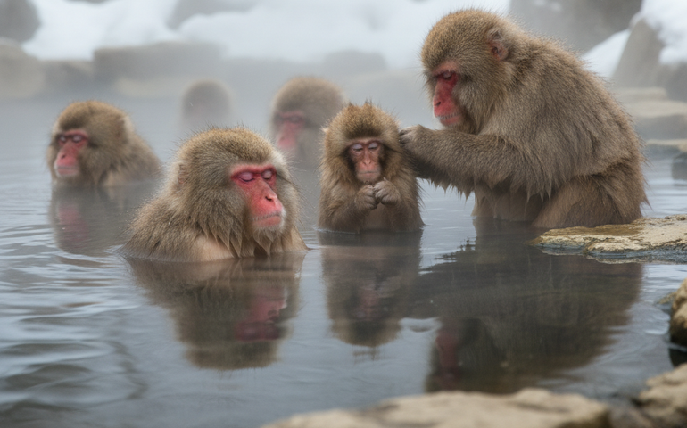 Você sabia? Macacos-japoneses se aquecem em fontes termais no inverno