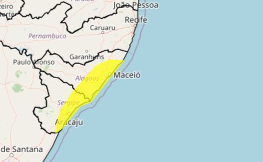Inmet alerta para chuvas de até 50 milímetros em 47 municípios de Alagoas