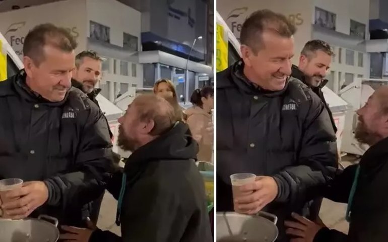'É o Dunga!', diz morador de rua ao reconhecer ex-jogador em ação beneficente em Porto Alegre; assista