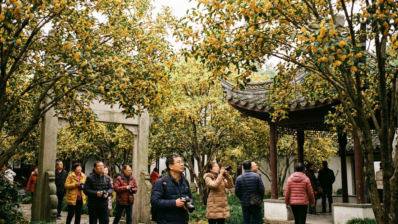 Milhares de árvores floridas transformam jardim em labirinto dourado na China