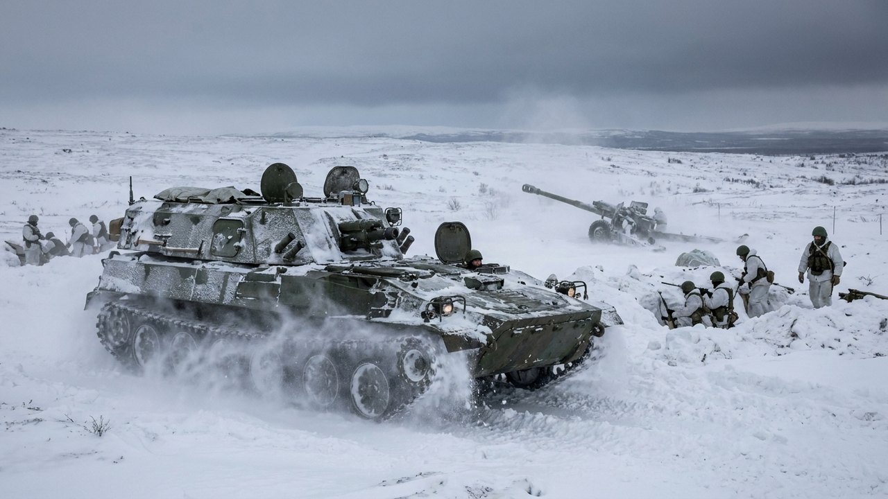Sob neve e ventos intensos, Rússia realiza exercícios de defesa militar no Ártico