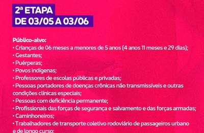 2ª etapa da vacina contra a Influenza e Sarampo começa nesta terça (3), em Palmeira
