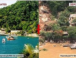Antes e depois da pousada do soterramento em Angra dos Reis-RJ
