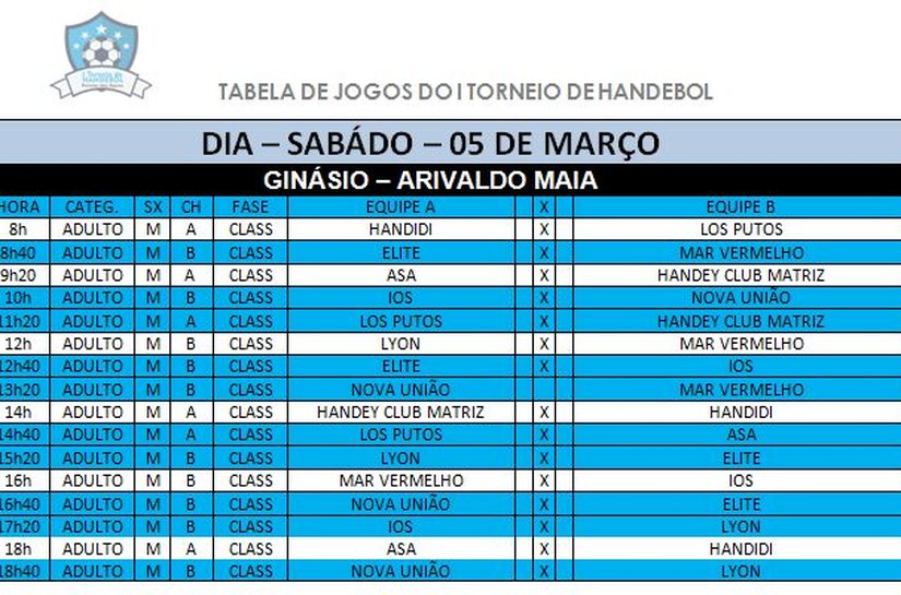 ASA estreia diante do Handey Club Matriz no Torneio Paraíso das Águas de Handebol