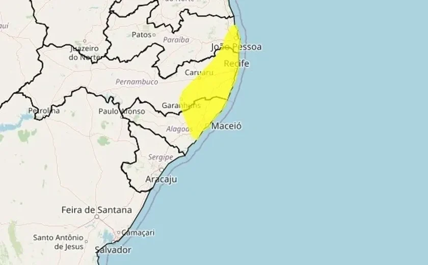 Novo alerta ﻿para acumulado de chuvas é emitido para 49 ﻿municípios de AL