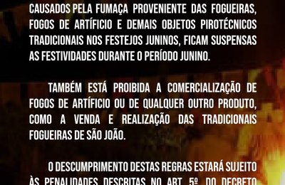Decreto proíbe fogueiras, queima e comercialização de fogos de artifício em Delmiro 