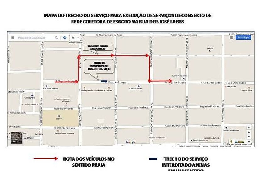 Trecho da avenida José Lages será interditado para obra de esgoto