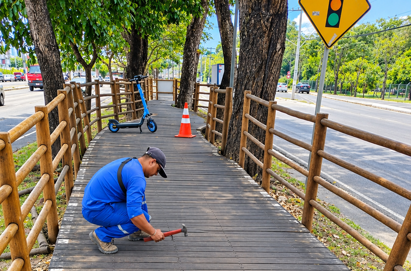 Ciclovia da Avenida Fernandes Lima passa por serviços de manutenção