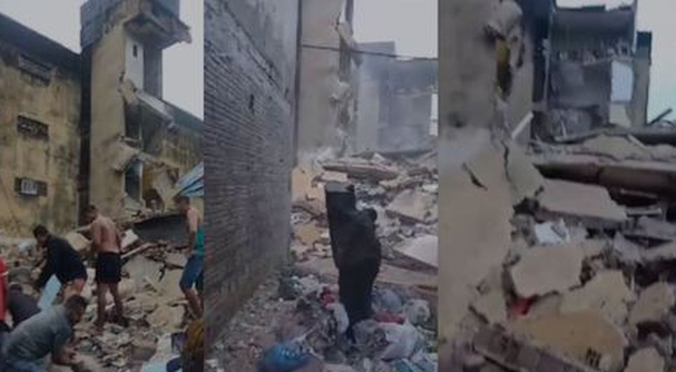 Moradores ajudam bombeiros em resgate de vítimas soterradas após desabamento de prédio / Foto: Foto: Reprodução