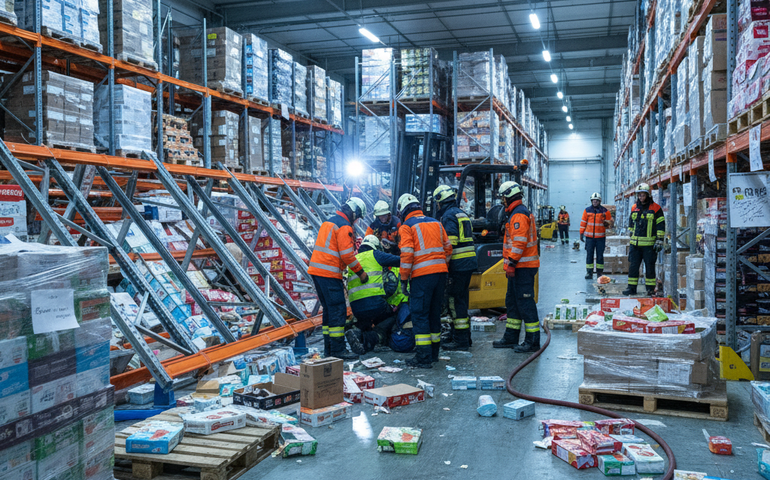 Homem é resgatado após queda de toneladas de produtos congelados em atacadista
