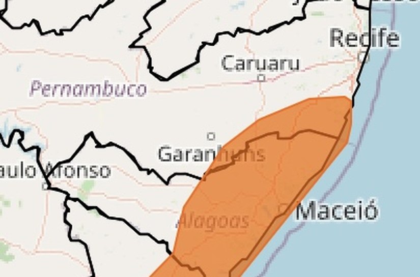 Inmet emite dois alertas de chuva para municípios de Alagoas