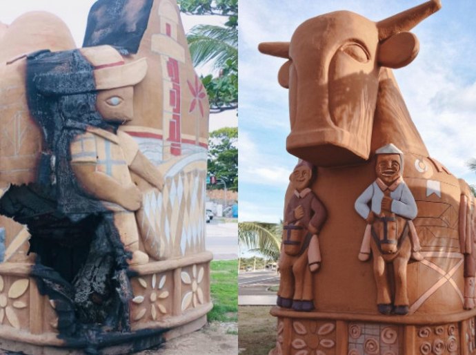 Vândalos depredam escultura Boi-Bumbá, patrimônio cultural do Estado