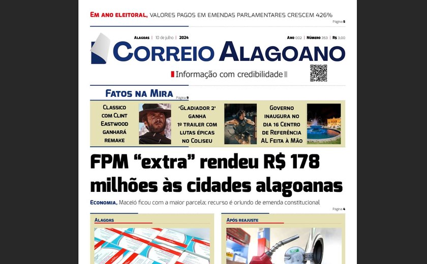 FPM “extra” rendeu R$ 178 milhões às cidades alagoanas