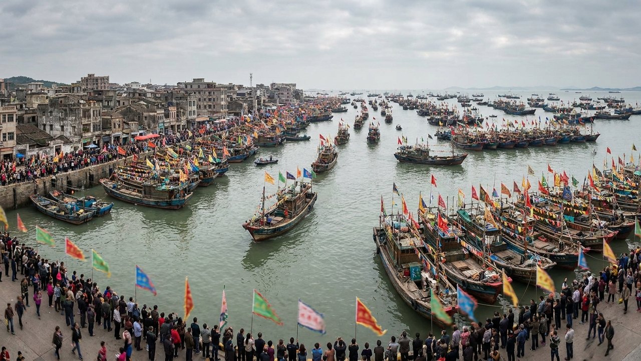 Veja desfile de mil embarcações no festival do início da temporada de pesca em porto chinês
