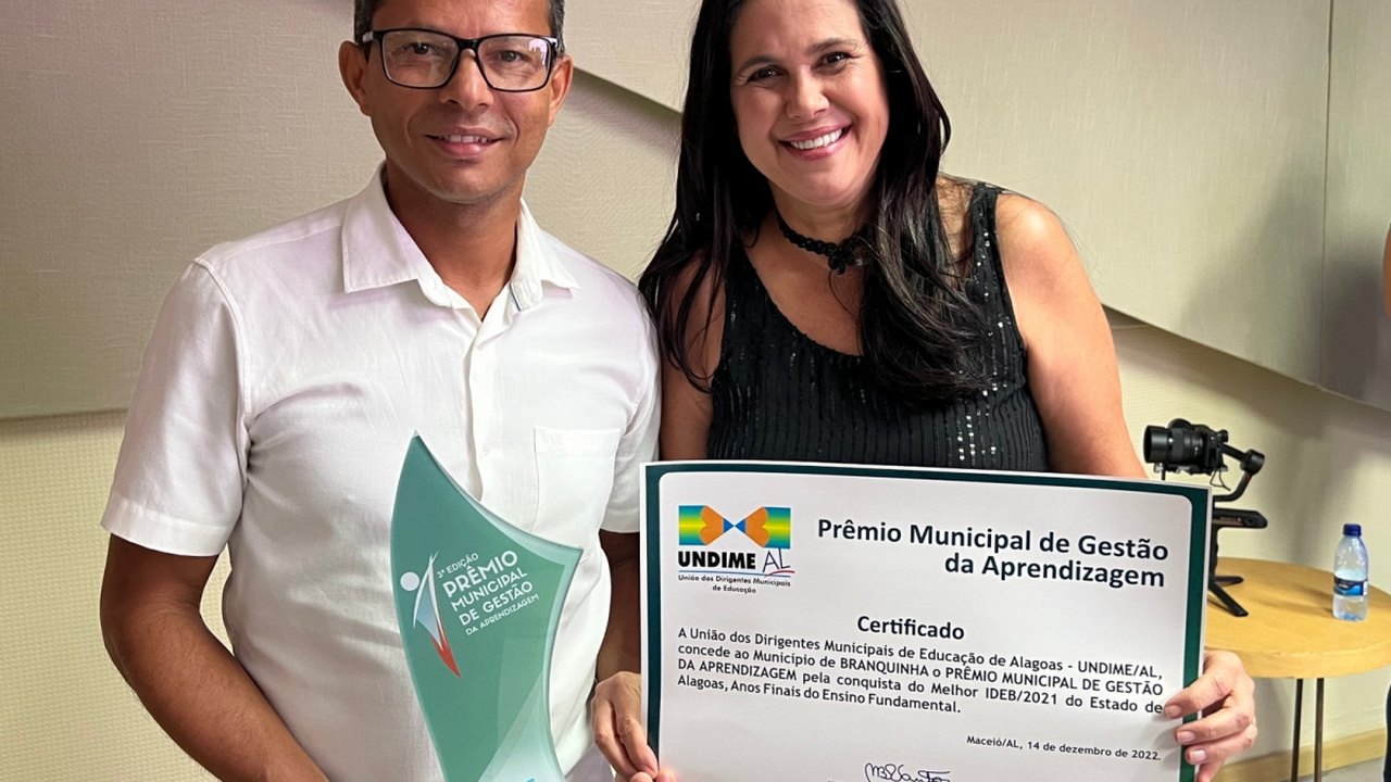 Educação de Branquinha recebe Prêmio de Gestão da Aprendizagem pelo crescimento do IDEB