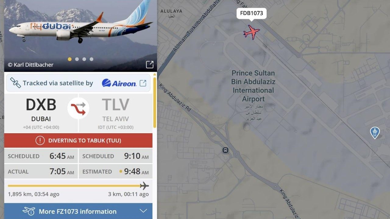 Voo Dubai-Tel Aviv, que lançou mensagem de socorro e sequestro, aterrissou na Arábia Saudita, diz mídia israelense