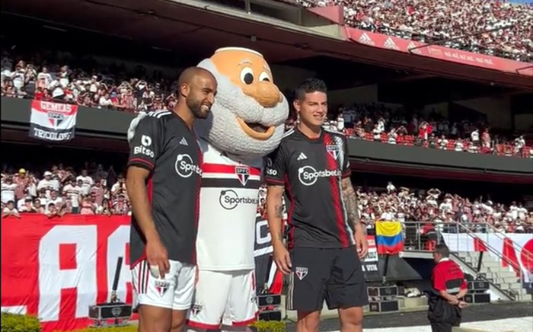 Lucas e James Rodríguez são apresentados no Morumbi para mais de 50 mil pessoas