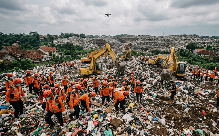 Desabamento em aterro sanitário deixa sete mortos na Indonésia