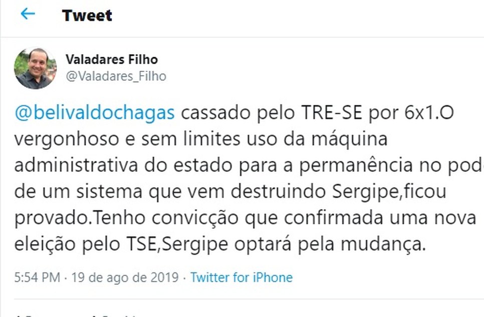TWITTER VALADARES FILHO / Foto: Reprodução Twitter