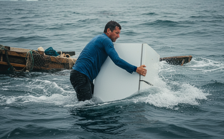 Pescador sobrevive a naufrágio agarrado a porta de geladeira por 18 horas
