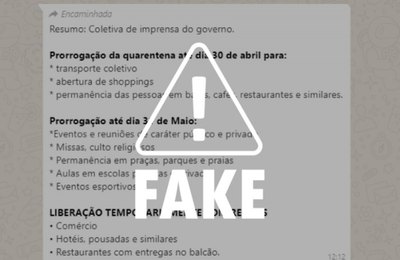 São falsas informações em mensagem sobre novas medidas do Governo do Estado