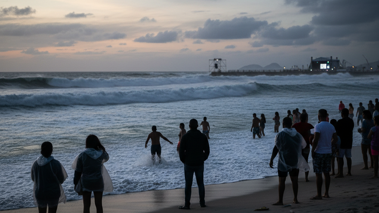 Ressaca com ondas de até 2,5 metros exige atenção de quem vai curtir o réveillon na praia